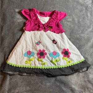 Vintage pink and White Kids Dress with Floral Design and cardigan top